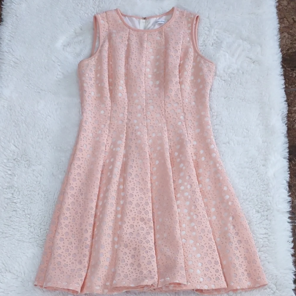 Calvin Klein Elegant Sleeveless Lace Dress in Soft Pink - Picture 12 of 17